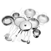 16Pcs Stainless Steel Pan Pot Dish Kitchenware Kitchen Unit Toy Kids Role Play Toys