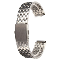 18/20/22Mm Silver Stainless Steel 7 Bead Fold Buckle Watch Band