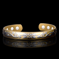 18K Gold Plated Opened Adjustable Bracelet Anti Fatigue Magnetic Therapy