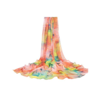196*150Cm Women Silk Print Floral Soft Long Beach Towel Summer Sunscreen Visor Shawl