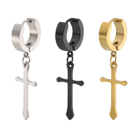 1Pc Punk Titanium Steel Dangle Ear Stud Cross Pendant Hoop Earrings For Men Women