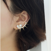 1Pc Rivet Metal Earrings Artificial Pearl Rhinestone Ear Clips