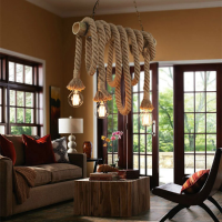 2.5M Retro Single Head Rope Pendant Light Hand Knitted Hemp Loft Fixture For Restaurant Bedroom