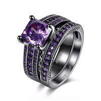 2 Pcs Gun Black Plated Retro Zircon Full Rhinestone Ring Crystal Diamond Rings