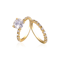 2 Pcs Of Gold Plated Zircon Rhinestones Women Ring