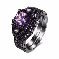 2 Pcs Retro Full Rhinestone Ring Square Zircon Crystal Women Ring