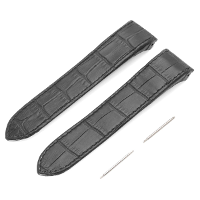 23Mm Black Soft Leather Watch Band For Cartier Santos 100XL With Buckle Pins