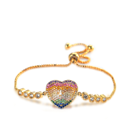 24K Gold Plated Adjustable Colorful Zircon Heart Cuff Bracelet