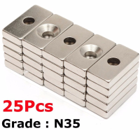 25Pcs N35 20x10x4mm Block Countersunk Magnets With 5mm Hole Rare Earth Neodymium Magnets