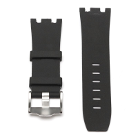 28Mm Black Rubber Watch Strap Band With Silver Buckle