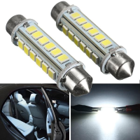 2Pcs 44mm 2.6W 2835 24smd White Festoon Led Interior Dome Light License Plate Bulb