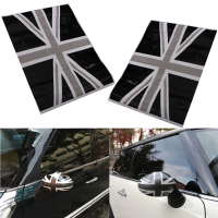 2Pcs Black Union Jack Flag Vinyl Mirrors Stickers For Mini Cooper