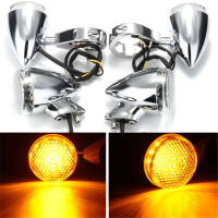 2Pcs Front 2pcs Rear Motorcycle Led Turn Signal Chrome 41mm Fork Clamp For Harley