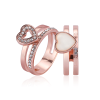 2Pcs Heart Shape Enamel Rhinestone Rose Gold Engagement Ring Fine Jewelry For Women