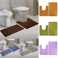 2Pcs Super Absorbent Memory Foam Coral Velvet Toilet Mat Set Bathroom Rug Floor Feet Cushion
