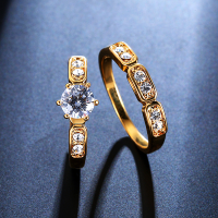 2Pcs Trendy Zircon Ring Set Gold Plated Fine Copper Eco Friendly Anallergic Accessories