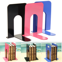 3 Color One Pair L Shaped Anti Skid Bookends Metal Shelf Bookcase Holder