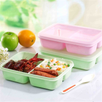 3 Compartments Student Lunch Bento Box With Spoon Student Portable Microwave Lunch Storage Box