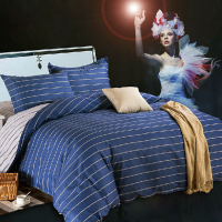 3 Or 4pcs Dark Blue Pure Cotton Taffeta Stripe Printed Bedding Sets