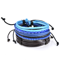 3 Pcs Fashion Blue Men's Bracelet Leather Braided Wristband Men Jewelry Clothing Accessories