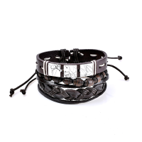 3 Pcs Retro Men's Bracelet Woven Bead Leather Wristband Bangle Jewelry For Men Clothing Aaccessorie.S