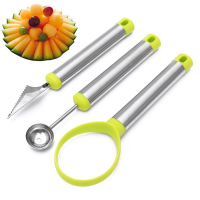 3 Pcs Stainless Steel Melon Baller Fruit Baller Carving Knife Fruit Scoopslicer Diy Tool