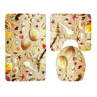 3 Sets Starfish Shell Toilet Carpet Bathroom Non Slip Pad Toilet Seat Cushion Fabric