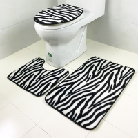 3 Sets Toilet Seat Zebra Pattern Carpet Fabric Printing Bathroom Mat Non Slip Floor Mat