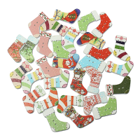 30Pcs Christmas Stocking Shape Wooden Buttons Scrapbook Sew Card