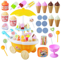 39Pcs Cute Kid Pretend Candy&ice Cream Cart With Lights&sounds Toy Gift Pink Developmental Toy
