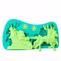 3D Christmas Santa Claus Sleigh Deer Cake Mold Silicone Creative Baking Tools Kitchen Accessories