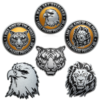 3D Diy Silver Animals Head Metal Logo Sticker Car Motorcycle Badge Emblem Decals