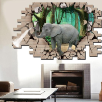3D Elephant Forest Livingroom Bedroom Animals Floor Home Background Wall Decor Creative Stickers