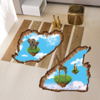 3D Elephant Giraffe Walking Livingroom Bedroom Animals Floor Background Wall Decor Creative Stickers
