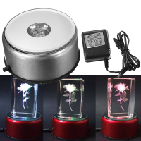 3D Led Unique Small Round Rotating Crystal Jewelry Display Base Stand Holder