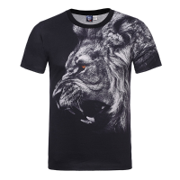 3D Lion Animal Digital Printed T Shirt Men's Elastic Casual Short Sleeve Round Neck T Shirt
