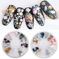 3D Nail Art Decoration Rhinestones Wheel Acrylic Manicure Gem Diy Studs Golden Pink Bowknot