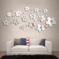 3D Plum Blossom Silver Diy Shape Mirror Wall Stickers Home Wall Bedroom Office Decor