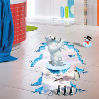 3D Polar Bear Penguin Livingroom Bedroom Animals Floor Background Wall Decor Creative Stickers
