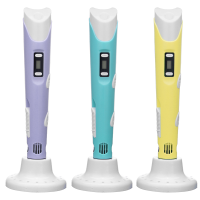 3D Printing Pen Lcd 2nd Gneration Yellow/purple/blue Color + 3 Free Filament +au Plug Power Kit