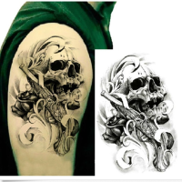 3D Skull Arm Temporary Tattoo Sticker Waterproof Removable