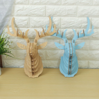 3D Wooden Elk Head Wall Hanging Craft Diy Model Animal Wildlife For Home Decoration