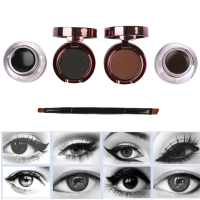 3Pcs Waterproof Eyebrow Powder Eyeliner Gel Set With Brush Mirror Black Brown Eye Makeup Kit