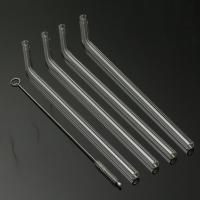 4Pcs 5mm Reusable Clear Bent Glass Drinking Straws Water Juice Straws with Cleaning Brush