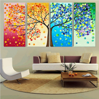 4Pcs Diy Handmade Season Tree Counted Cross Stitch Embroidery Kit