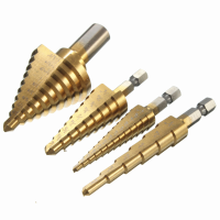 4Pcs Hss Titanium Coated Step Drill Bits 1/4 Inch Hex Shank 3/8 Inch Round Shank
