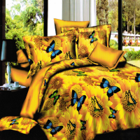 4Pcs Suit 3d Golden Sunflower Butterflies Reactive Dyeing Polyester Fiber Bedding Sets Queen King Size