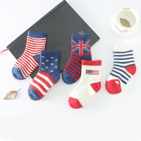 5 Pairs/lot Cotton British Flag Mix Color Socks Stripe Dot Ventilation Children Socks