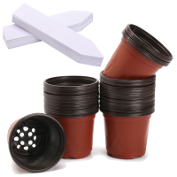 50Pcs 4 Inch Plastic Flower Nursery Seeding Pots & 50 Plant Labels Garden Hand Pot Tool