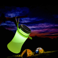 550Ml Collapsible Silicone Waterproof Sport Water Bottle With Solar Energy Charge Led Camping Latern